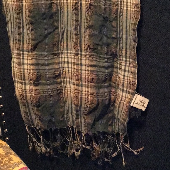 Italian Blue/Copper/Brown/White Plaid Long Scarf - Picture 1 of 5